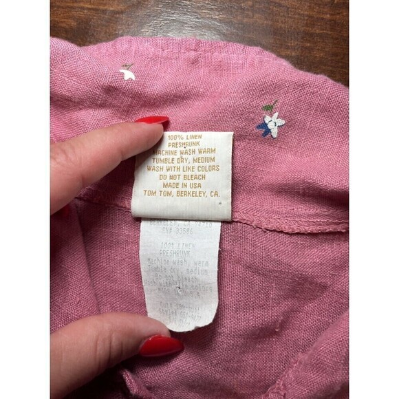 Vintage Tom Tom California Linen Floral Print Pink Boho Button Down Sz S - Picture 3 of 6
